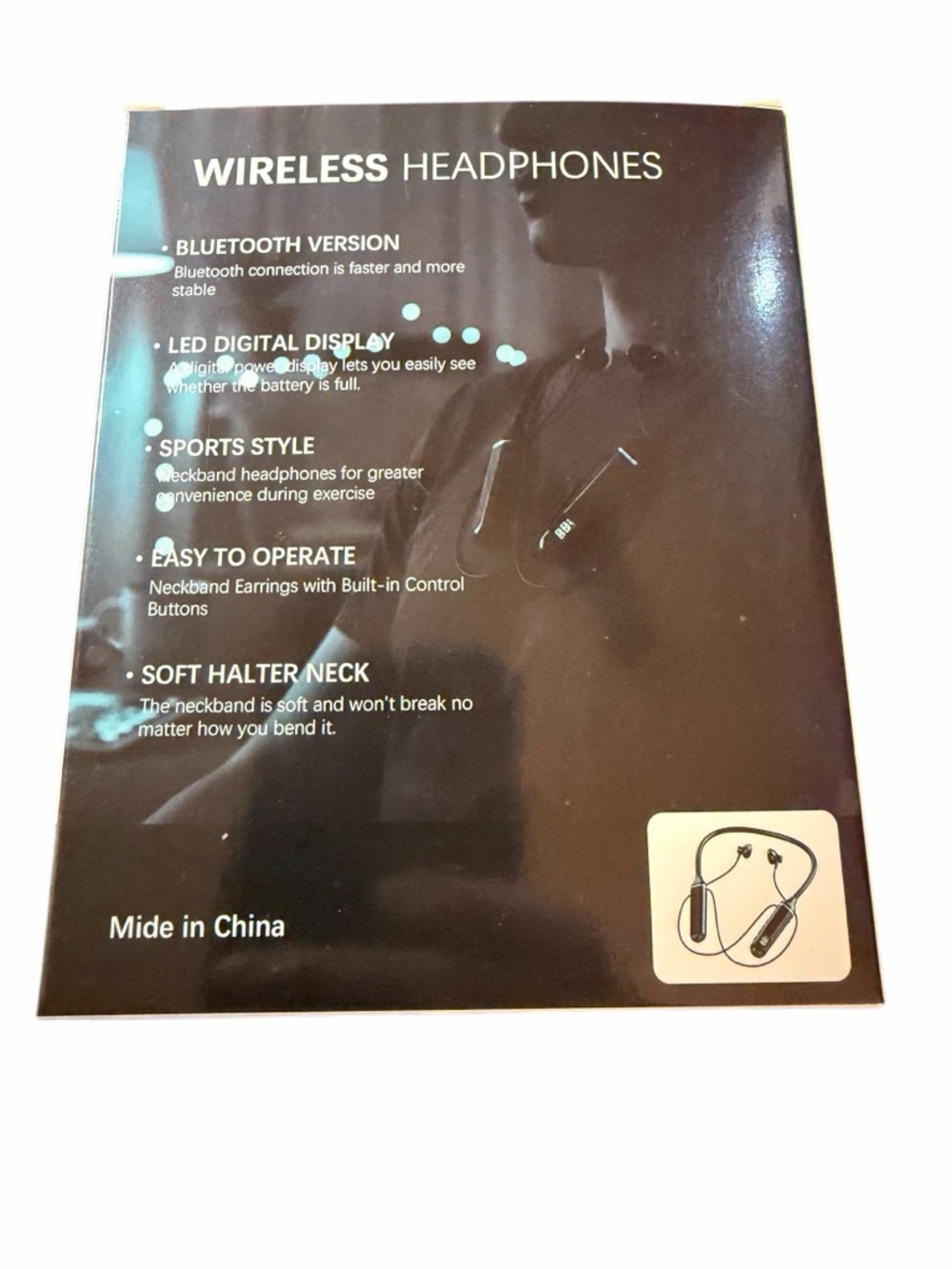 BNIB Sports Neckband Wireless Headphones - LED Power Display - Black - Picture 2 of 2